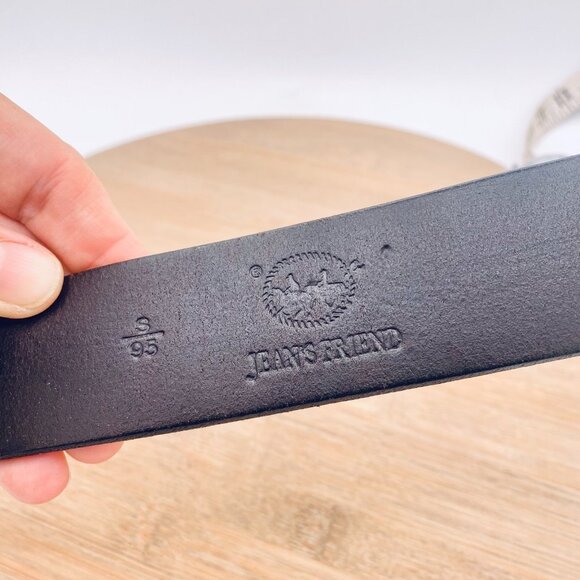 Jeans Friends Belt Womens S Black Full Grain Leather Silver Skull Buckle Pirate - Picture 9 of 10